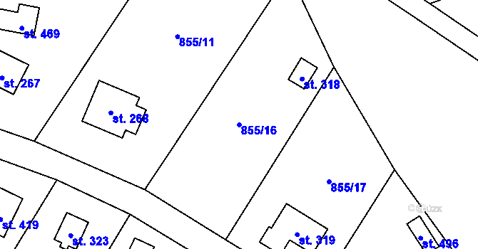 Parcela st. 855/16 v KÚ Pecerady, Katastrální mapa