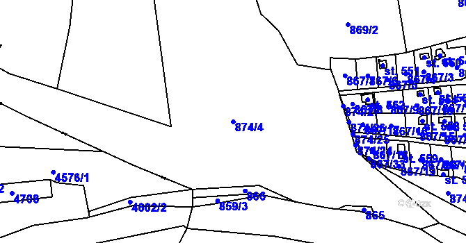 Parcela st. 874/4 v KÚ Pecerady, Katastrální mapa