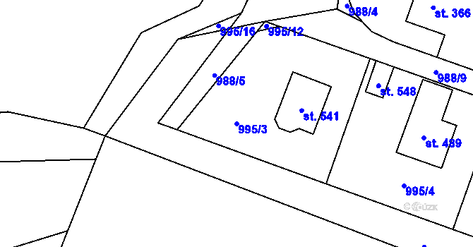 Parcela st. 995/3 v KÚ Pecerady, Katastrální mapa