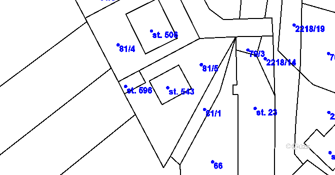 Parcela st. 543 v KÚ Pecerady, Katastrální mapa