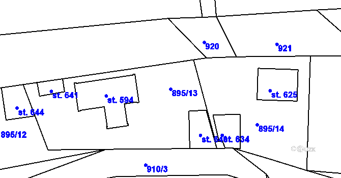 Parcela st. 895/13 v KÚ Pecerady, Katastrální mapa