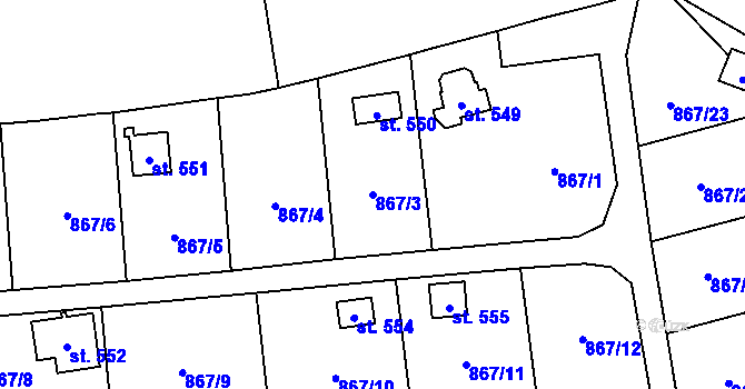 Parcela st. 867/3 v KÚ Pecerady, Katastrální mapa