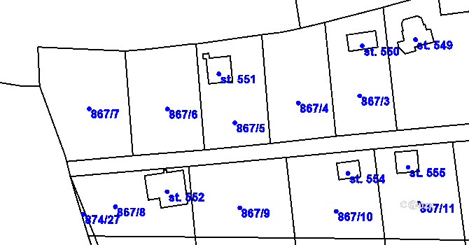 Parcela st. 867/5 v KÚ Pecerady, Katastrální mapa