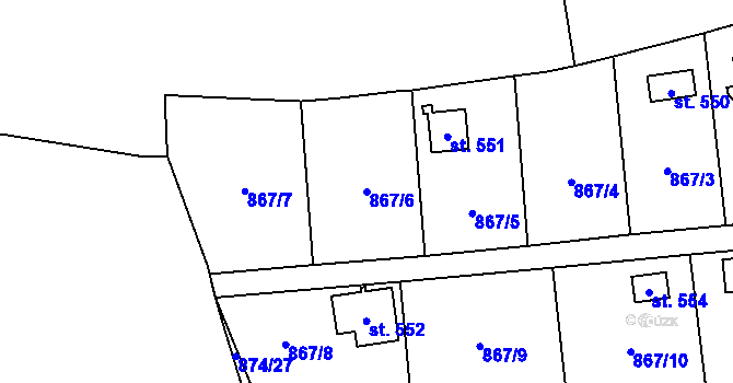 Parcela st. 867/6 v KÚ Pecerady, Katastrální mapa