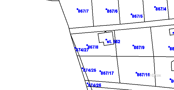 Parcela st. 867/8 v KÚ Pecerady, Katastrální mapa