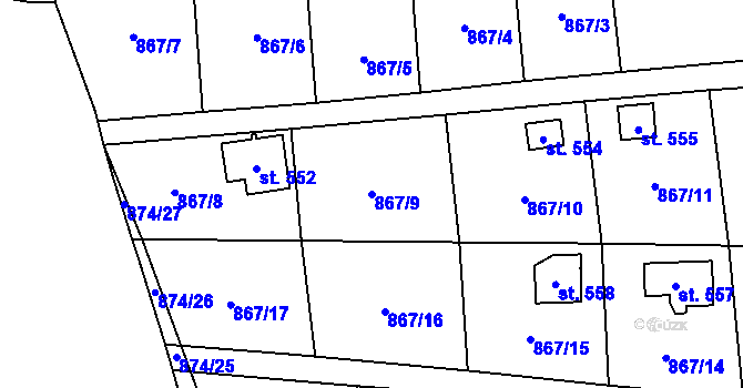 Parcela st. 867/9 v KÚ Pecerady, Katastrální mapa