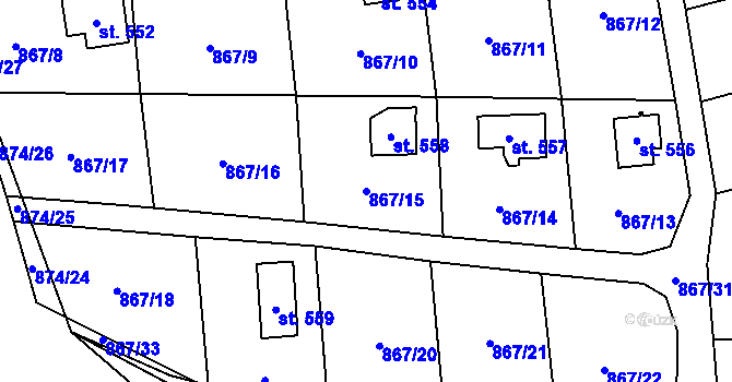 Parcela st. 867/15 v KÚ Pecerady, Katastrální mapa