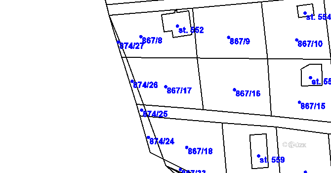 Parcela st. 867/17 v KÚ Pecerady, Katastrální mapa