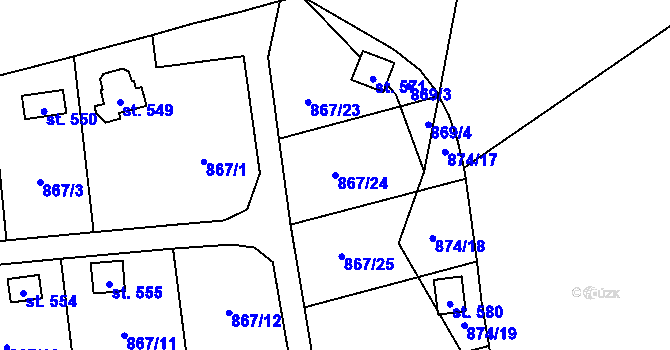 Parcela st. 867/24 v KÚ Pecerady, Katastrální mapa
