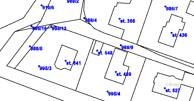 Parcela st. 548 v KÚ Pecerady, Katastrální mapa