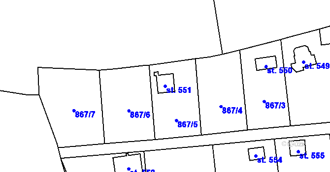 Parcela st. 551 v KÚ Pecerady, Katastrální mapa