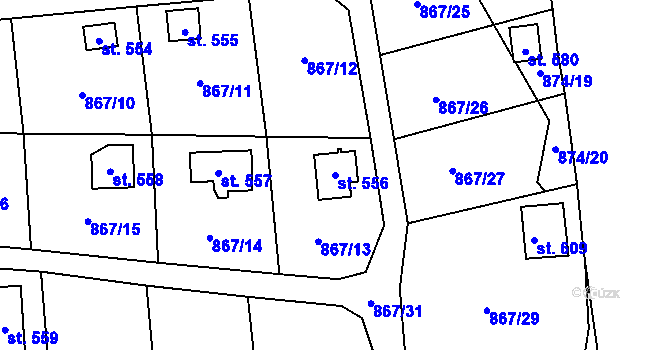 Parcela st. 556 v KÚ Pecerady, Katastrální mapa