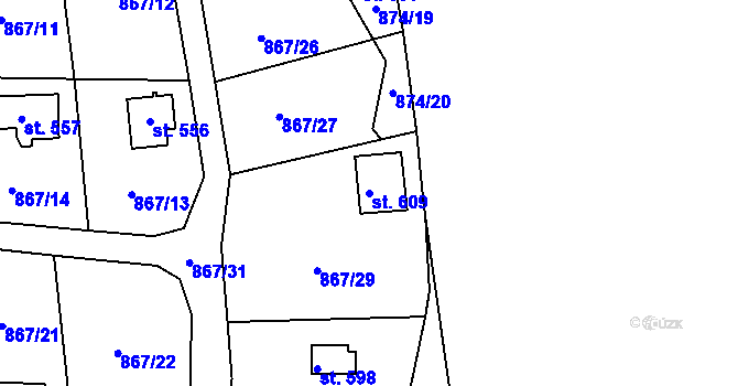 Parcela st. 609 v KÚ Pecerady, Katastrální mapa
