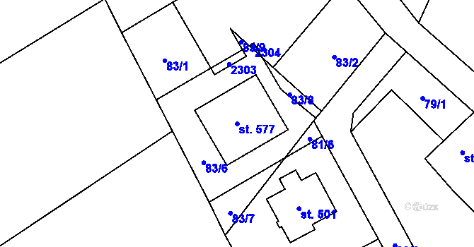 Parcela st. 577 v KÚ Pecerady, Katastrální mapa