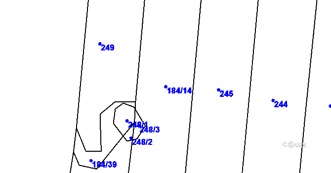 Parcela st. 184/14 v KÚ Pecerady, Katastrální mapa