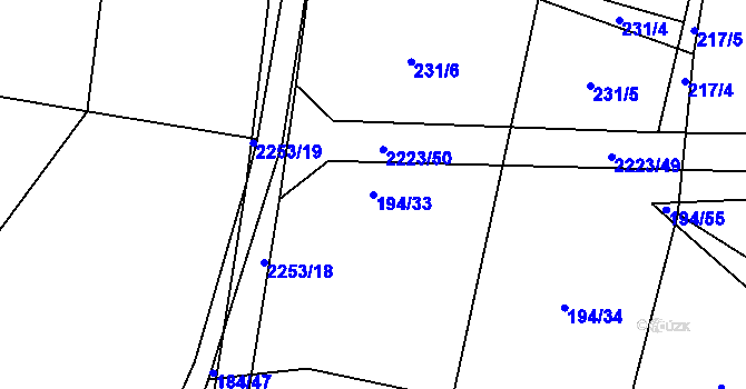 Parcela st. 194/33 v KÚ Pecerady, Katastrální mapa