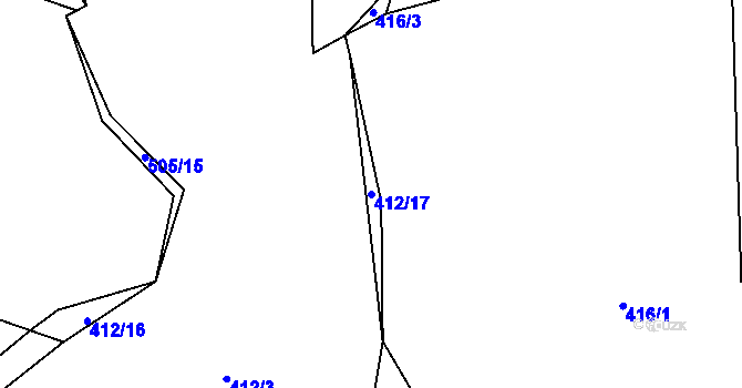 Parcela st. 412/17 v KÚ Pecerady, Katastrální mapa
