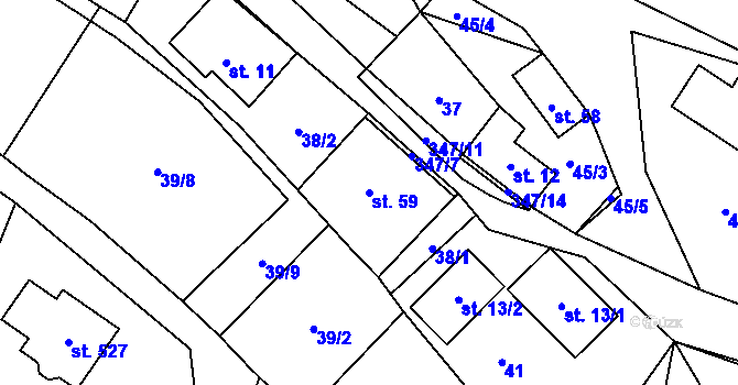 Parcela st. 59 v KÚ Lhota u Pecky, Katastrální mapa
