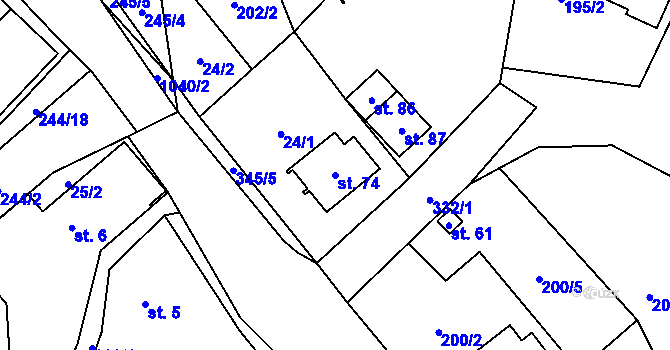 Parcela st. 74 v KÚ Lhota u Pecky, Katastrální mapa