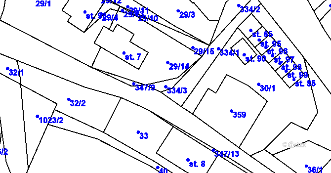 Parcela st. 334/3 v KÚ Lhota u Pecky, Katastrální mapa