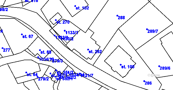 Parcela st. 262 v KÚ Pecka, Katastrální mapa