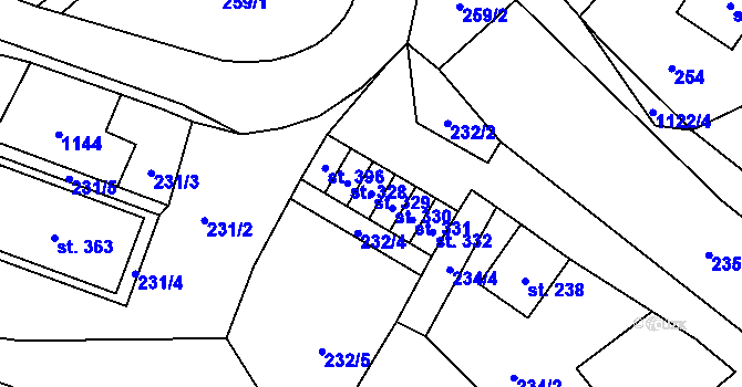 Parcela st. 329 v KÚ Pecka, Katastrální mapa