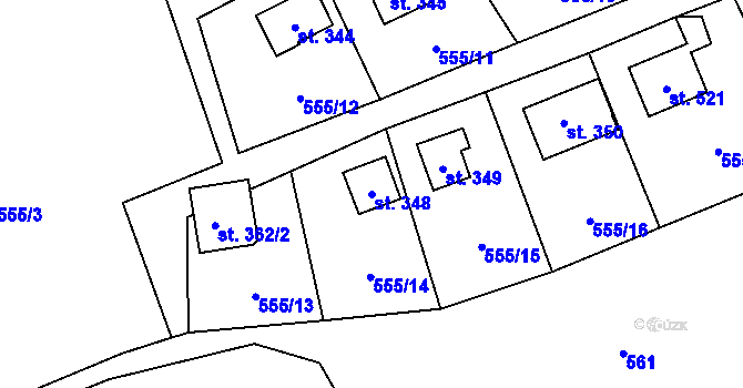 Parcela st. 348 v KÚ Pecka, Katastrální mapa