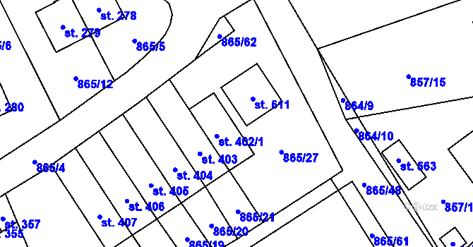 Parcela st. 402/2 v KÚ Pecka, Katastrální mapa