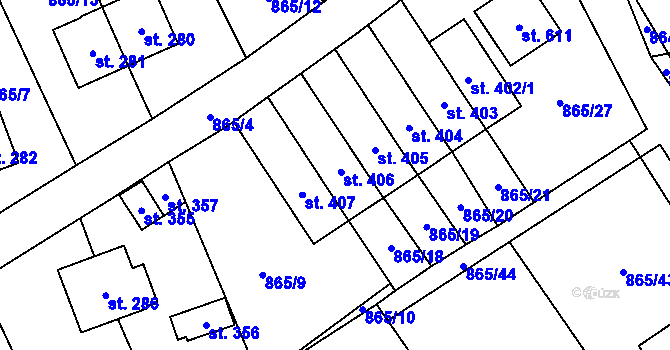 Parcela st. 406 v KÚ Pecka, Katastrální mapa