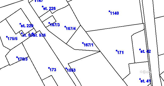 Parcela st. 167/1 v KÚ Pecka, Katastrální mapa