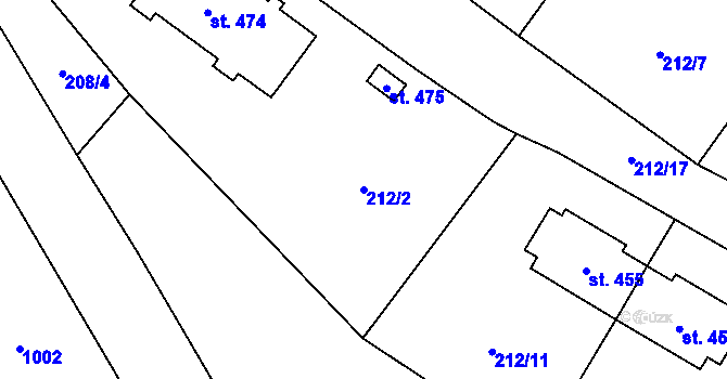 Parcela st. 212/2 v KÚ Pecka, Katastrální mapa
