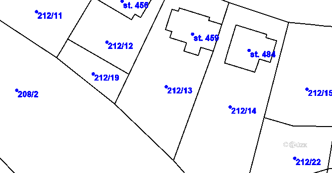 Parcela st. 212/13 v KÚ Pecka, Katastrální mapa