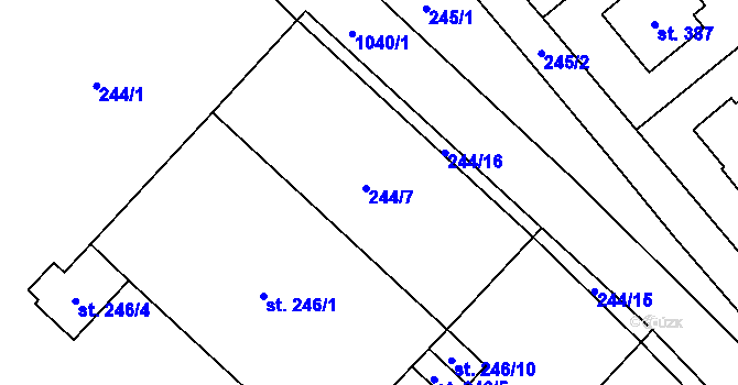 Parcela st. 244/7 v KÚ Pecka, Katastrální mapa
