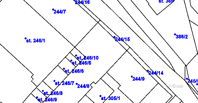 Parcela st. 244/8 v KÚ Pecka, Katastrální mapa