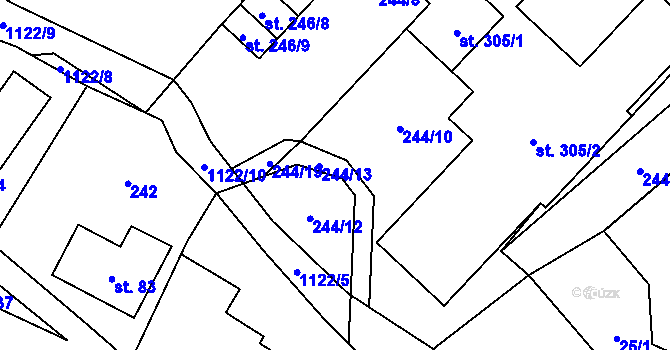 Parcela st. 244/13 v KÚ Pecka, Katastrální mapa