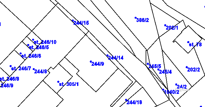 Parcela st. 244/14 v KÚ Pecka, Katastrální mapa