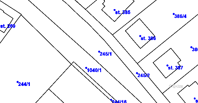Parcela st. 245/1 v KÚ Pecka, Katastrální mapa