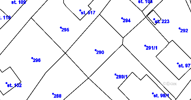 Parcela st. 290 v KÚ Pecka, Katastrální mapa