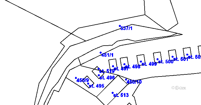 Parcela st. 451/1 v KÚ Pecka, Katastrální mapa