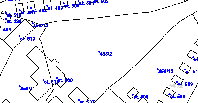 Parcela st. 455/2 v KÚ Pecka, Katastrální mapa
