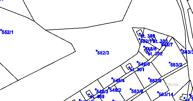 Parcela st. 552/3 v KÚ Pecka, Katastrální mapa