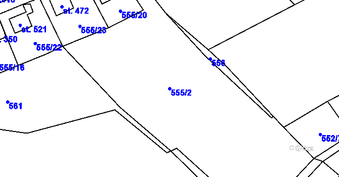 Parcela st. 555/2 v KÚ Pecka, Katastrální mapa