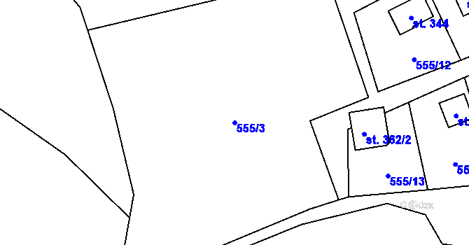 Parcela st. 555/3 v KÚ Pecka, Katastrální mapa