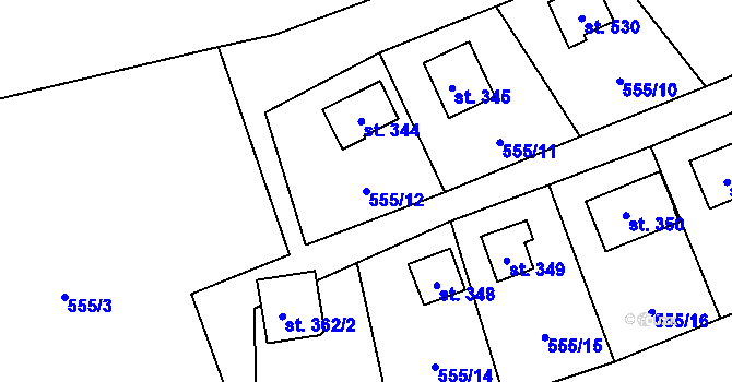 Parcela st. 555/12 v KÚ Pecka, Katastrální mapa