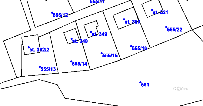 Parcela st. 555/15 v KÚ Pecka, Katastrální mapa