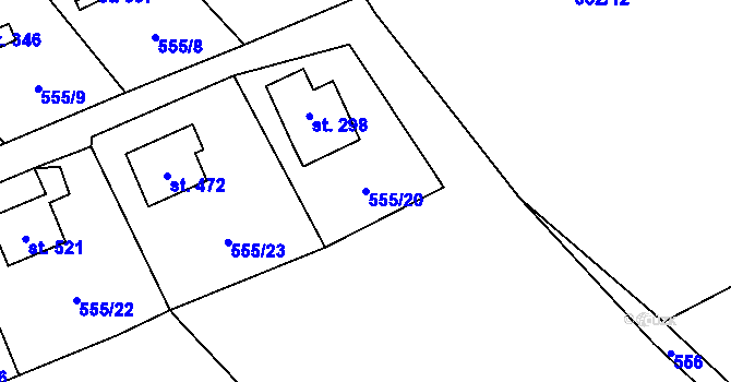 Parcela st. 555/20 v KÚ Pecka, Katastrální mapa