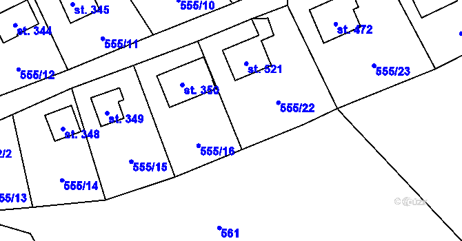 Parcela st. 555/21 v KÚ Pecka, Katastrální mapa