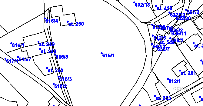 Parcela st. 615/1 v KÚ Pecka, Katastrální mapa