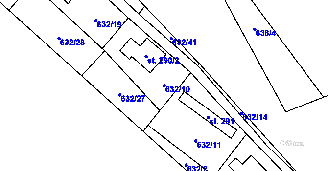 Parcela st. 632/10 v KÚ Pecka, Katastrální mapa