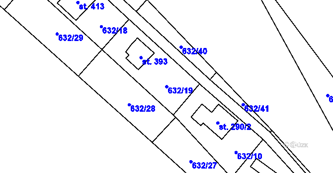 Parcela st. 632/19 v KÚ Pecka, Katastrální mapa